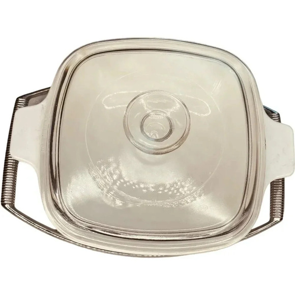 Vintage Corning Ware Casserole Dish w/ Metal Trivet Serving Stand & Glass Lid - Picture 2 of 8